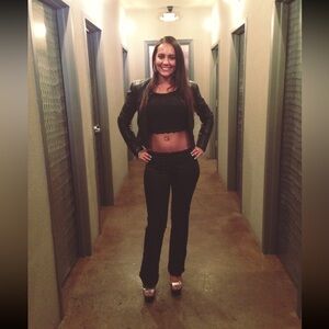 GUESS Black shiny Flared vintage low rise‎ pants size 27